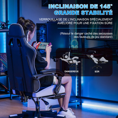 GTPLAYER Silla gaming Silla gamer Silla de oficina ergonómica Reposapiés ajustable Soporte lumbar y cojines Silla gaming