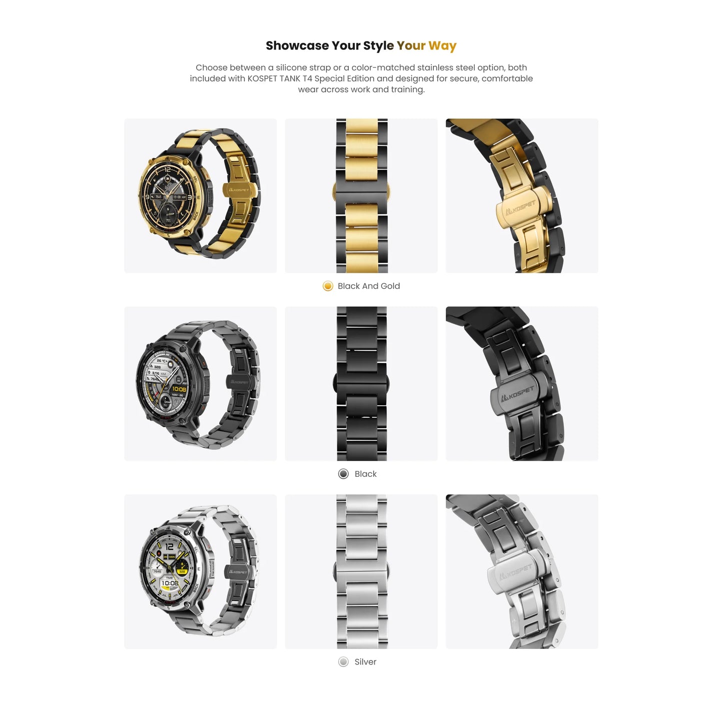KOSPET Tank T4 SE Men's Rugged Smart Watch Military Grade Full Stainless Steel GPS 100M Waterproof 45M Freediving Health Monitor