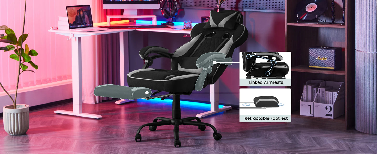 WOLTU Swivel Gaming Chair with Pocket Spring Cushion Ergonomic Office Chair Wide Seat Footrest Rotatable Computer Armchair