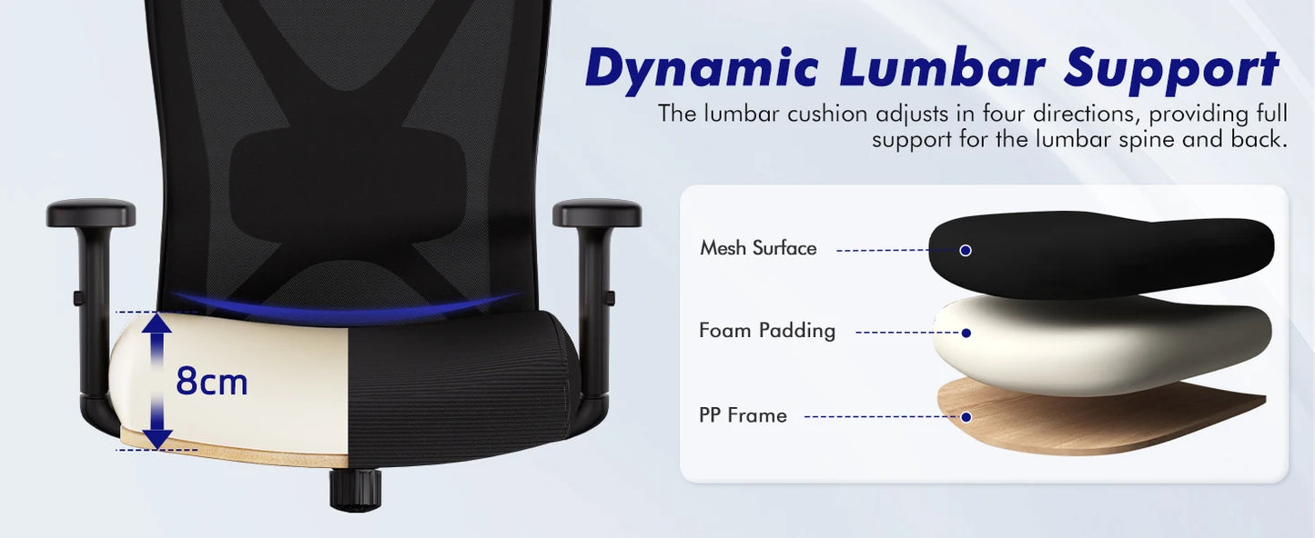 Hiazurm Office Chair Ergonomic, Desk Chair with Lumbar Support 3D, Height-adjustable Office Chairs for home with Adjustable Headrest and Armrests, Computer Chairs Ideal for Company,  Home and Gaming