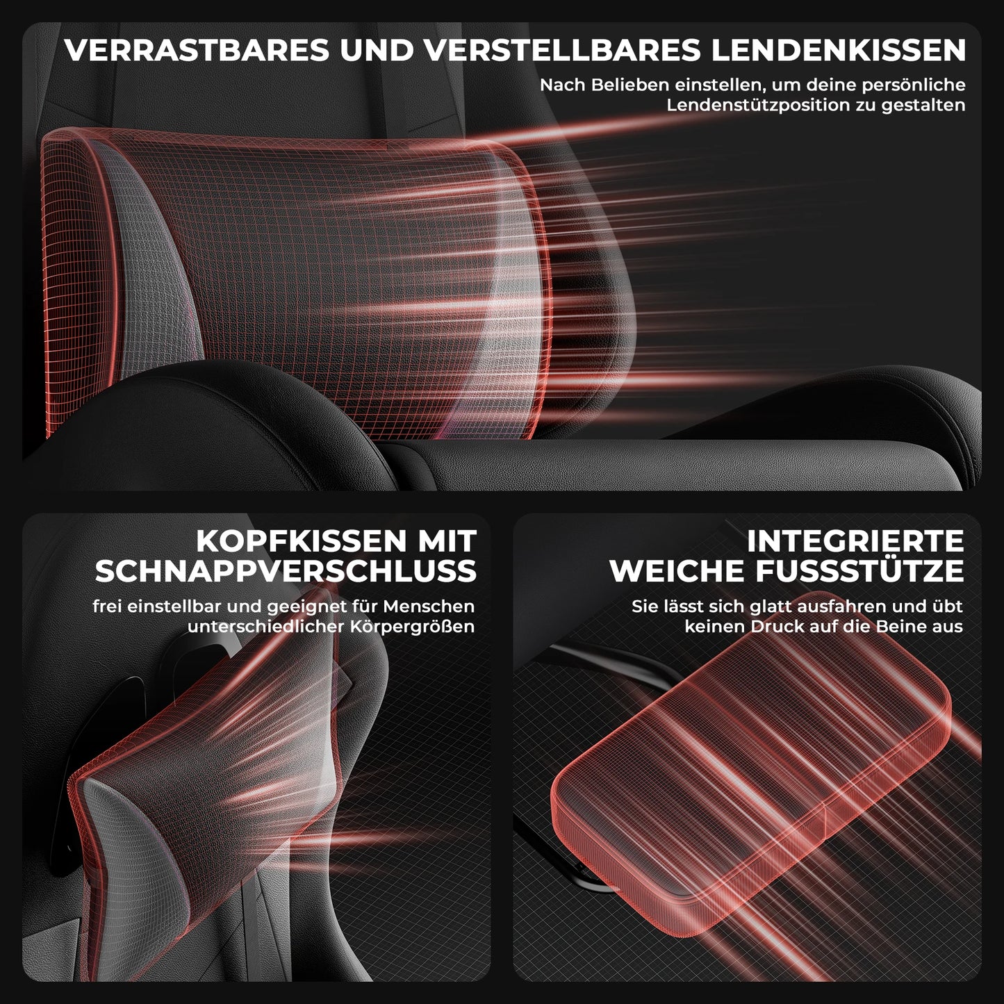 Black & Grey PU Leather Gaming Chair, Ergonomic Racing Style Computer Chair with Footrest, Height Adjustable Swivel Office Chair with Lumbar Support & Headrest for Adults, Boys and Girls