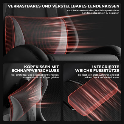 Black & Grey PU Leather Gaming Chair, Ergonomic Racing Style Computer Chair with Footrest, Height Adjustable Swivel Office Chair with Lumbar Support & Headrest for Adults, Boys and Girls