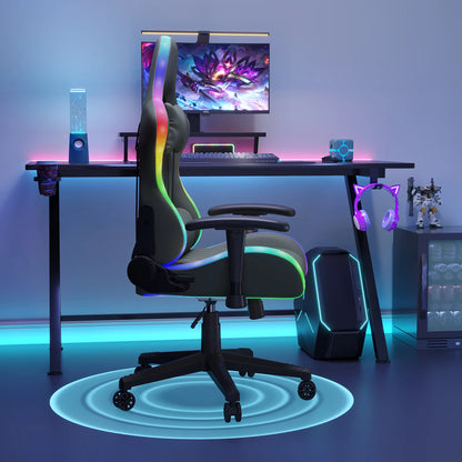 Comanlai Rgonomic Gaming Chair with RGB Lighting, PVC Leather Computer Chair, Adjustable Seat Height and Backrest, Waist Massage