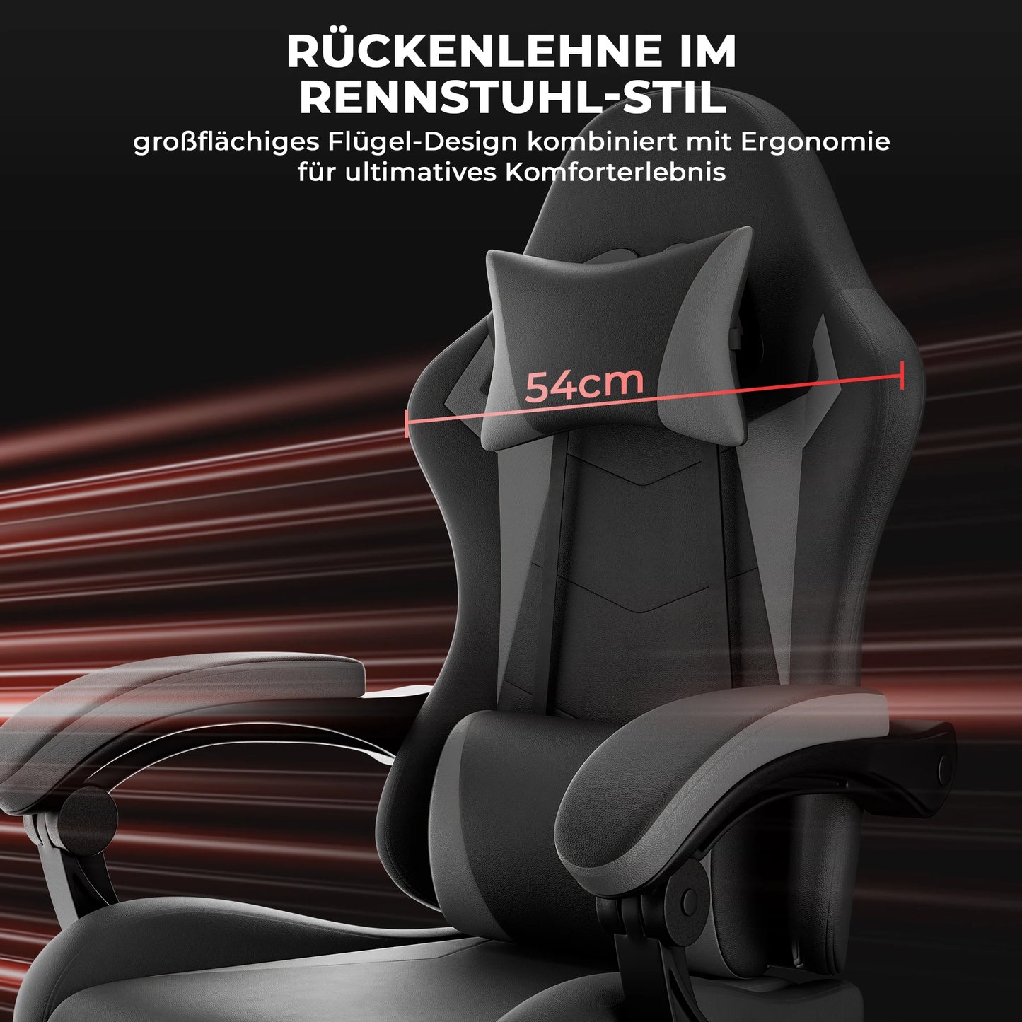 Black & Grey PU Leather Gaming Chair, Ergonomic Racing Style Computer Chair with Footrest, Height Adjustable Swivel Office Chair with Lumbar Support & Headrest for Adults, Boys and Girls