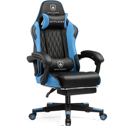GTPLAYER Silla gaming Silla gamer Silla de oficina ergonómica Reposapiés ajustable Soporte lumbar y cojines Silla gaming