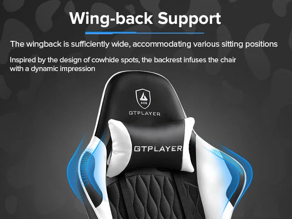 GTPLAYER Silla gaming Silla gamer Silla de oficina ergonómica Reposapiés ajustable Soporte lumbar y cojines Silla gaming