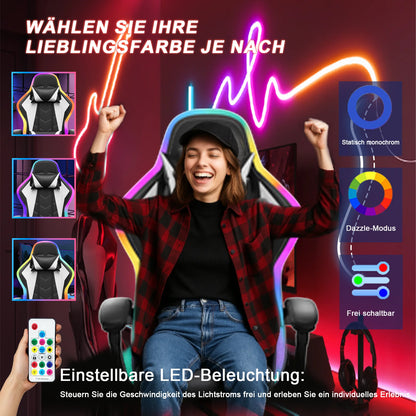 HOMALL LED Gaming Chair Multiple Light Effects Ergonomic with Footrest, Headrest and Lumbar Support Desk Chair