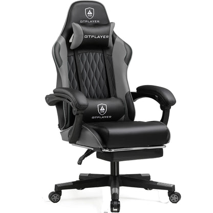 GTPLAYER Silla gaming Silla gamer Silla de oficina ergonómica Reposapiés ajustable Soporte lumbar y cojines Silla gaming