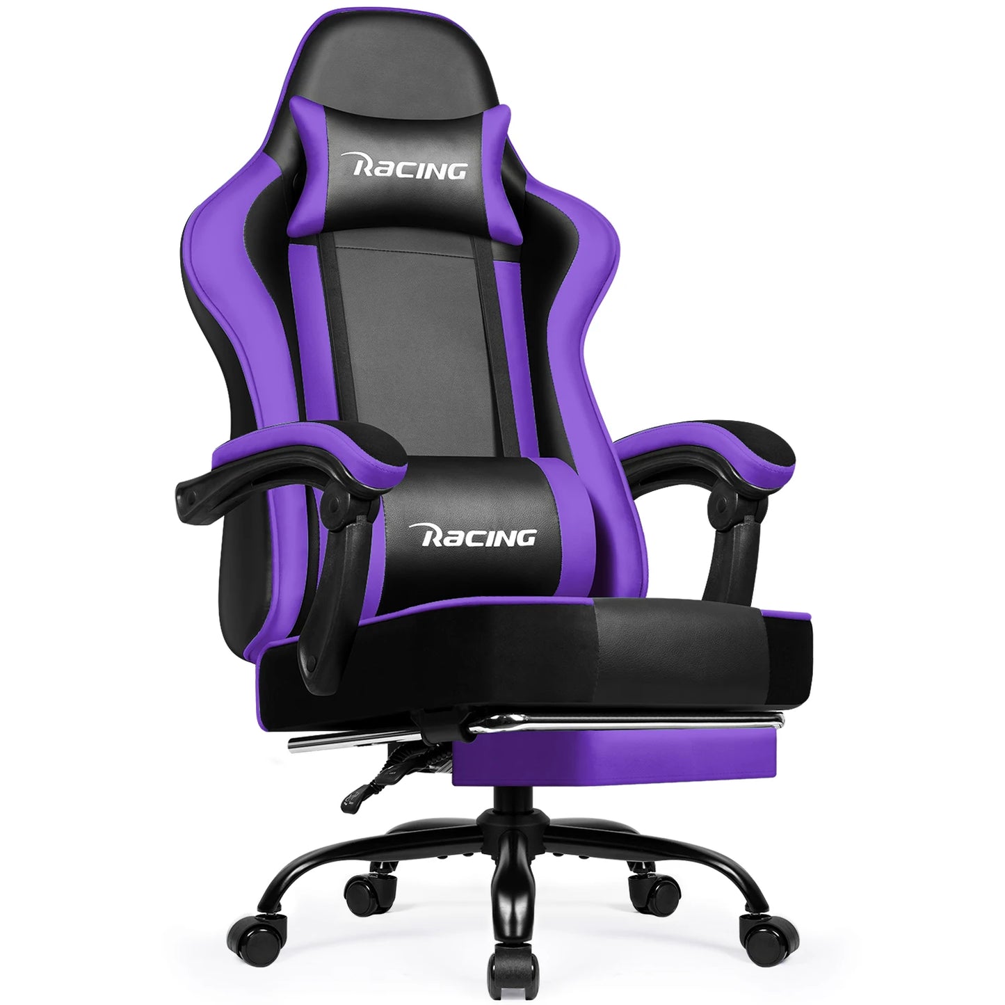 Portreen Gaming Chair with Footrest, Ergonomic Gaming Chair, Gaming Armchair with Adjustable Lumbar Cushion and Headrest, Height-Adjustable Swivel, Rocking Function up to 170°, Gaming Chair for up to 150 kg, Black, Perfect for