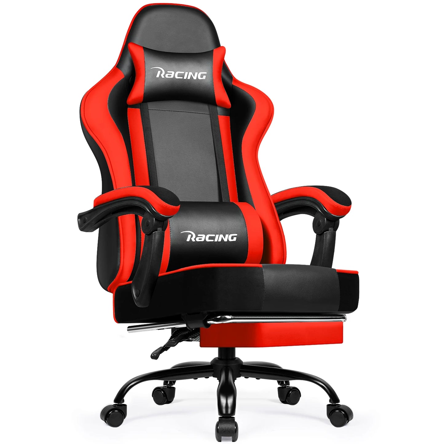 Portreen Gaming Chair with Footrest, Ergonomic Gaming Chair, Gaming Armchair with Adjustable Lumbar Cushion and Headrest, Height-Adjustable Swivel, Rocking Function up to 170°, Gaming Chair for up to 150 kg, Black, Perfect for