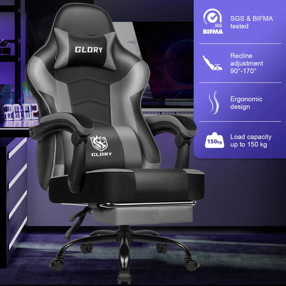 HIAZURM Ergonomic Gaming Chair / Office Chair for Adults – Computer Chair with Footrest, Adjustable Backrest 90-170°, 150kg Capacity