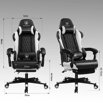 GTPLAYER Silla gaming Silla gamer Silla de oficina ergonómica Reposapiés ajustable Soporte lumbar y cojines Silla gaming