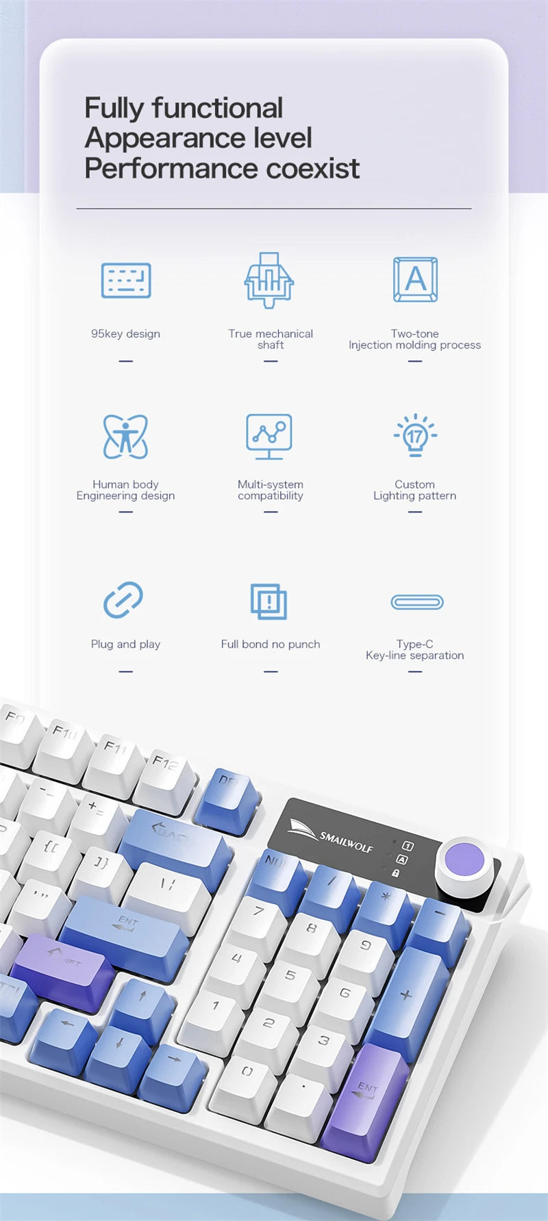 Spanish Mechanical Keyboard Spanish Russian Arabic Korean Thai Gaming Keyboard 95 Key Layout Backlight Type C With Numpad SK15