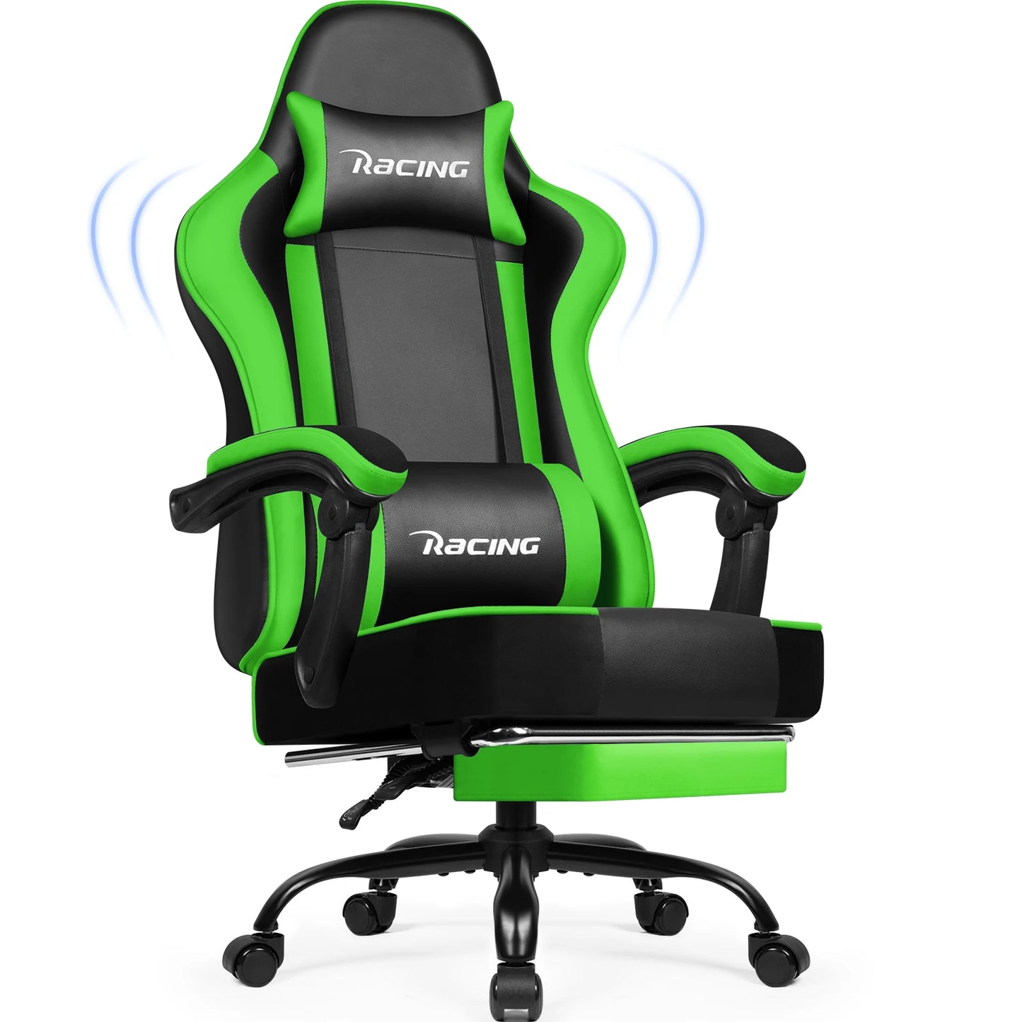 Portreen Gaming Chair with Footrest, Ergonomic Gaming Chair, Gaming Armchair with Adjustable Lumbar Cushion and Headrest, Height-Adjustable Swivel, Rocking Function up to 170°, Gaming Chair for up to 150 kg, Black, Perfect for
