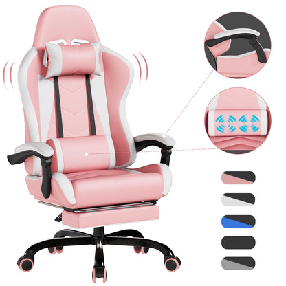 HOMALL Ergonomic Gaming Chair with Lumbar Massage, Adjustable Footrest, Faux Leather Office Chair, 135° Reclining Swivel Desk Chair
