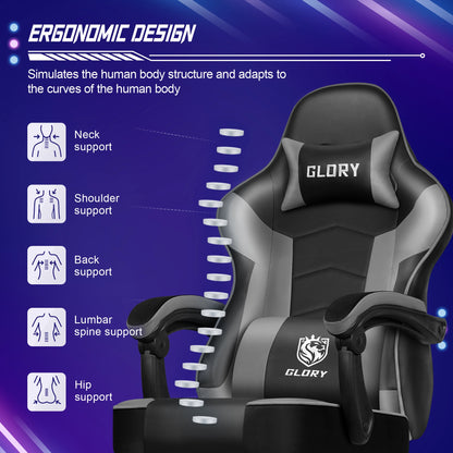 HIAZURM Ergonomic Gaming Chair / Office Chair for Adults – Computer Chair with Footrest, Adjustable Backrest 90-170°, 150kg Capacity