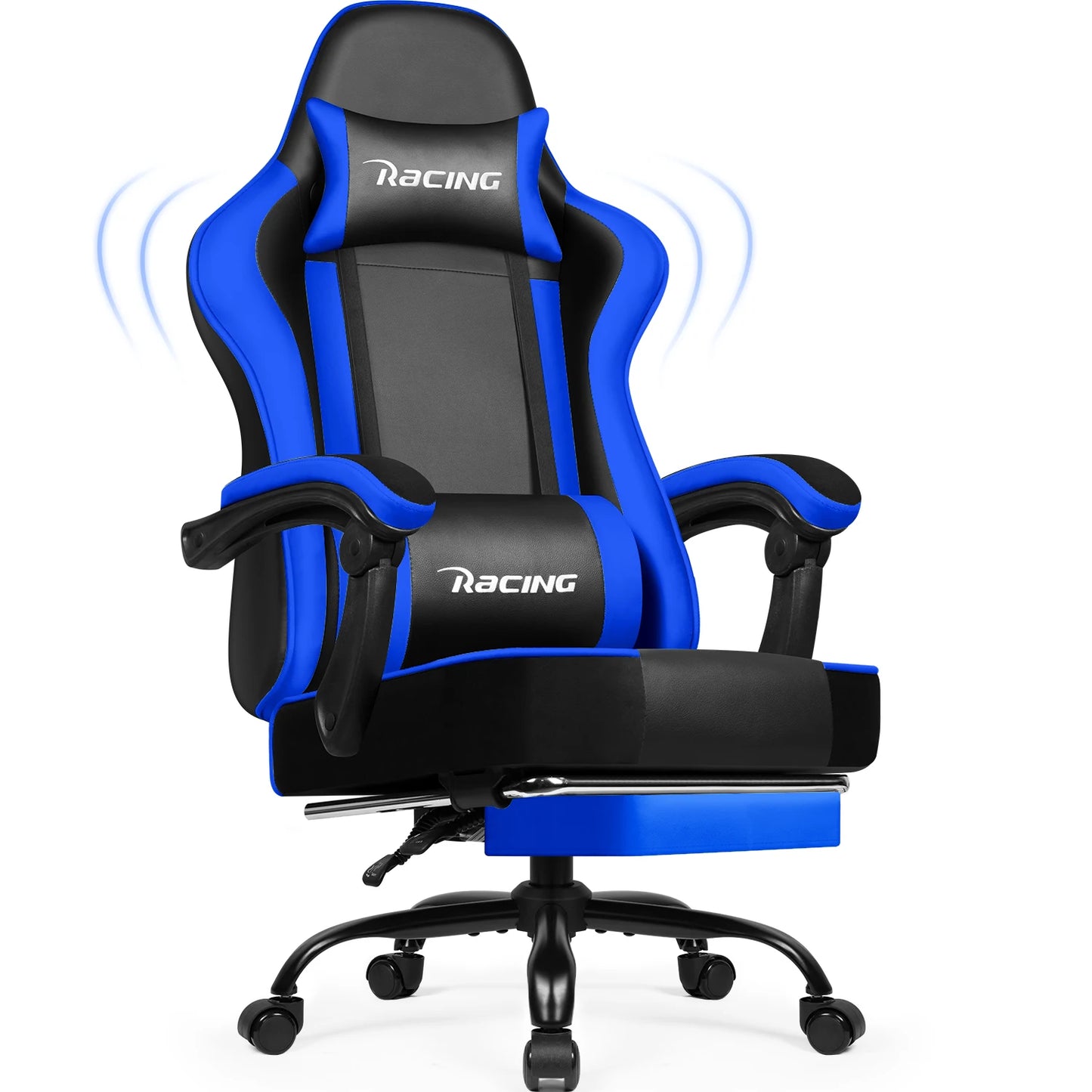 Portreen Gaming Chair with Footrest, Ergonomic Gaming Chair, Gaming Armchair with Adjustable Lumbar Cushion and Headrest, Height-Adjustable Swivel, Rocking Function up to 170°, Gaming Chair for up to 150 kg, Black, Perfect for