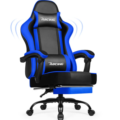 Portreen Gaming Chair with Footrest, Ergonomic Gaming Chair, Gaming Armchair with Adjustable Lumbar Cushion and Headrest, Height-Adjustable Swivel, Rocking Function up to 170°, Gaming Chair for up to 150 kg, Black, Perfect for