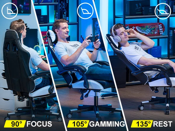 GTPLAYER Silla gaming Silla gamer Silla de oficina ergonómica Reposapiés ajustable Soporte lumbar y cojines Silla gaming