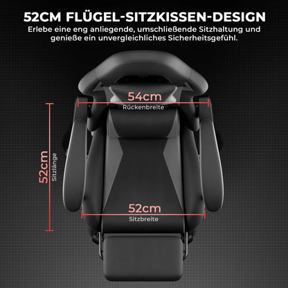 Black & Grey PU Leather Gaming Chair, Ergonomic Racing Style Computer Chair with Footrest, Height Adjustable Swivel Office Chair with Lumbar Support & Headrest for Adults, Boys and Girls