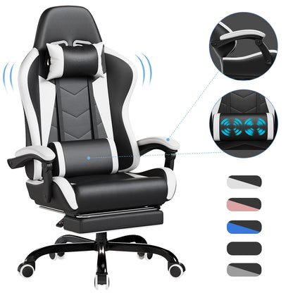 HOMALL Ergonomic Gaming Chair with Lumbar Massage, Adjustable Footrest, Faux Leather Office Chair, 135° Reclining Swivel Desk Chair