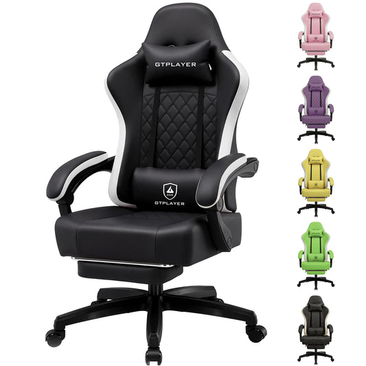 GTPLAYER Gaming Chair Ergonomic Gaming Armchair Desk Chair Faux Leather, Spring Seat Cushion, Connecting Armrests and Footrest 150KG