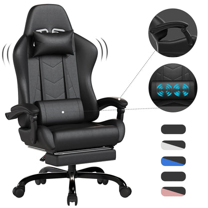 HOMALL Ergonomic Gaming Chair with Lumbar Massage, Adjustable Footrest, Faux Leather Office Chair, 135° Reclining Swivel Desk Chair