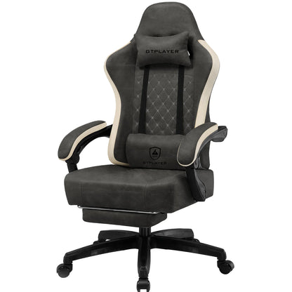 GTPLAYER Gaming Chair Ergonomic Gaming Armchair Desk Chair Faux Leather, Spring Seat Cushion, Connecting Armrests and Footrest 150KG