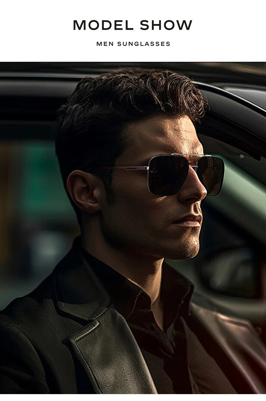 CAPONI Nylon Polarized Sunglasses For Men Square Driving Fashionable Alloy Shades Anti-Glare UV400 Protection Sun Glasses CP1325