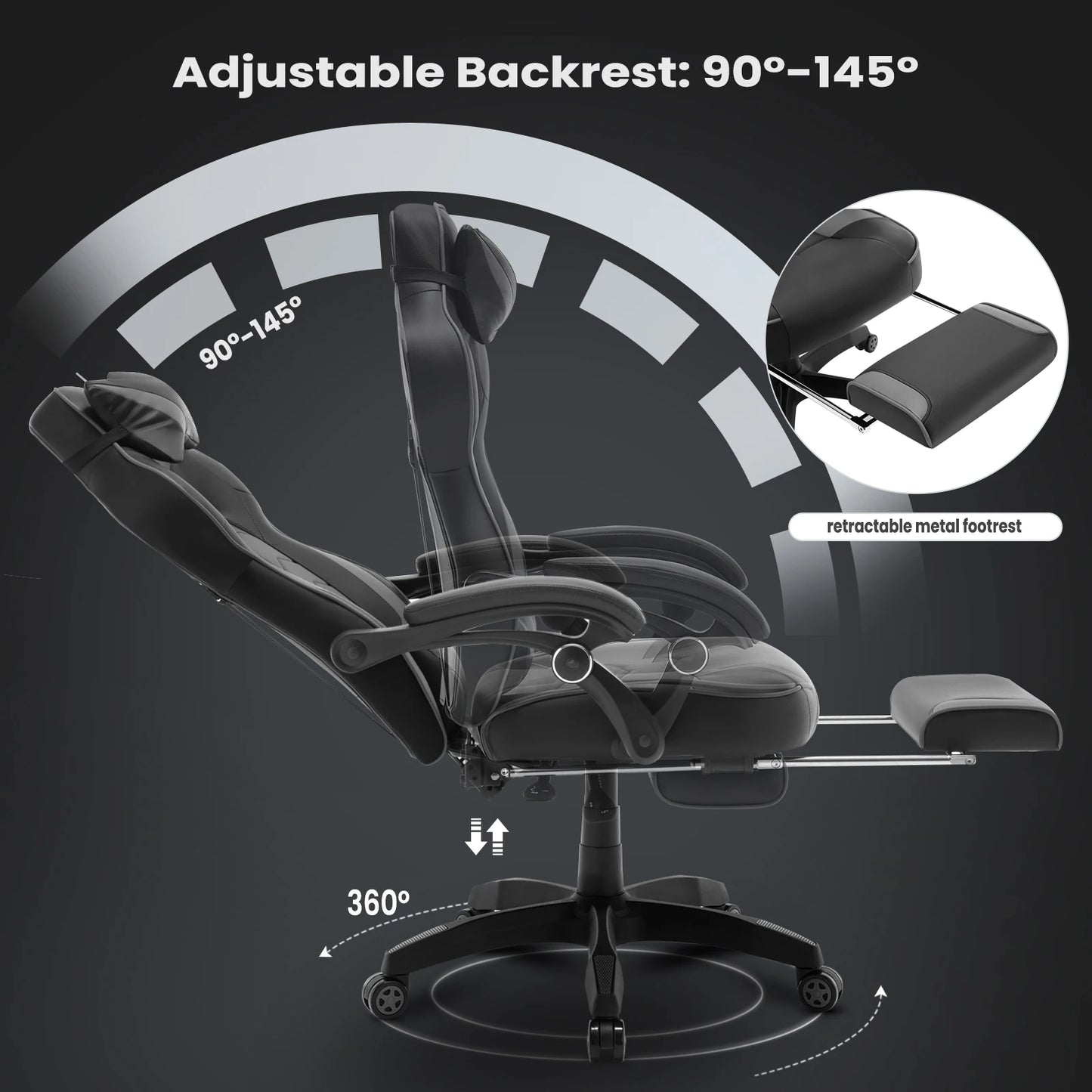 WOLTU Swivel  Gaming Racing Chair Desk Office Computer Chair Sports Seat with Headrest Lumbar Cushion Footrest Gamer Chair