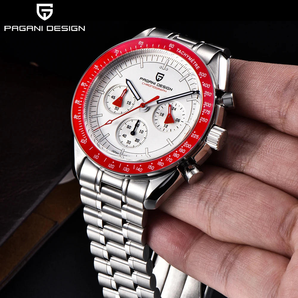 PAGANI DESIGN 2026 New Red Men's Watches Luxury Quartz Wrist Watch For Men Chronograph Automatic Date Waterproof Local Shipping