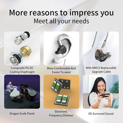 BGVP Scale 2DD In Ear Monitor Earphone 6D Sound Effects Gaming Headset HiFi Wired Headphones Bass Stereo Earpiece Music Earbuds