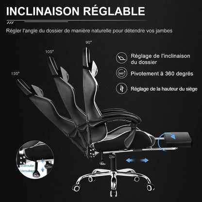 GTPLAYER Gaming chair with massage Lumin cushion & footrest, Ergonomic office chair with padded seat, swivel chair up to 150 kg