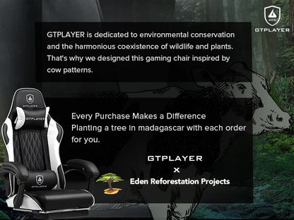 GTPLAYER Silla gaming Silla gamer Silla de oficina ergonómica Reposapiés ajustable Soporte lumbar y cojines Silla gaming