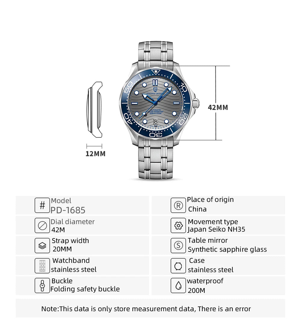 PAGANI DESIGN 2026 New V2 Waves 200M Diving Men's Watches Fashion Luxury Automatic Watch Men AR Sapphire crystal Wrist watch Men