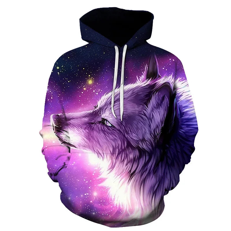 Ефектен космически Galaxy Wolf суитшърт с качулка за мъже, ярък вълк, модерен и стилен дизайн, пролетно-есенен пуловер суитшърт