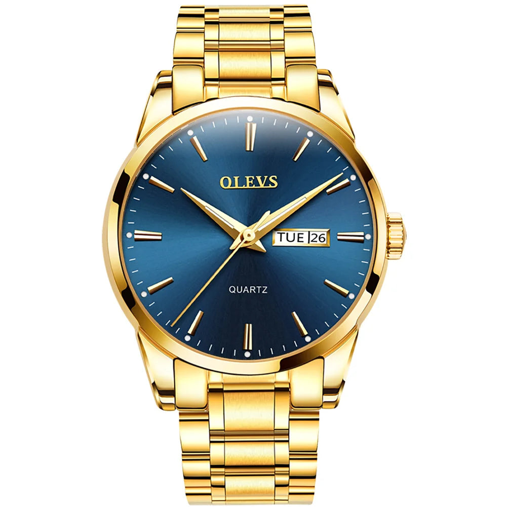 OLEVS Herrenuhr – Quarz-Armbanduhr aus Edelstahl, wasserdicht, vergoldet, elegant und strahlend, luxuriöses Accessoire für Herren