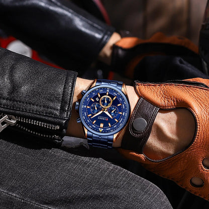 CURREN herenhorloge – Trendy horloge van een bekend merk, luxemodel, waterdicht, van staal, sportieve stijl, quartz-chronograaf