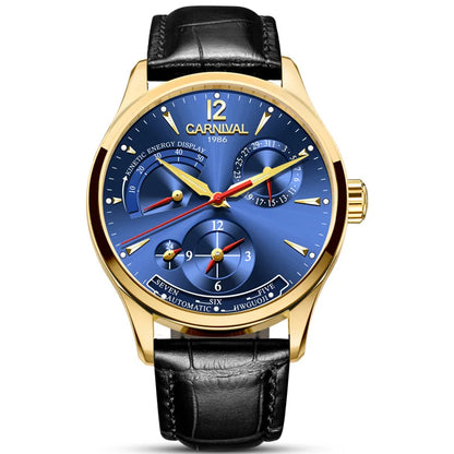 CARNIVAL New Dual Time Zone Watches for Men Automatic Multifunction Men Mechanical Wristwatches Sapphire Calendar Watch for Men