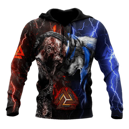 Суитшърт с качулка Ragnar and Wolf Valknut Tattoo, 3D цялостен принт, с цип, дамски и мъжки пуловер с качулка, cosplay костюм