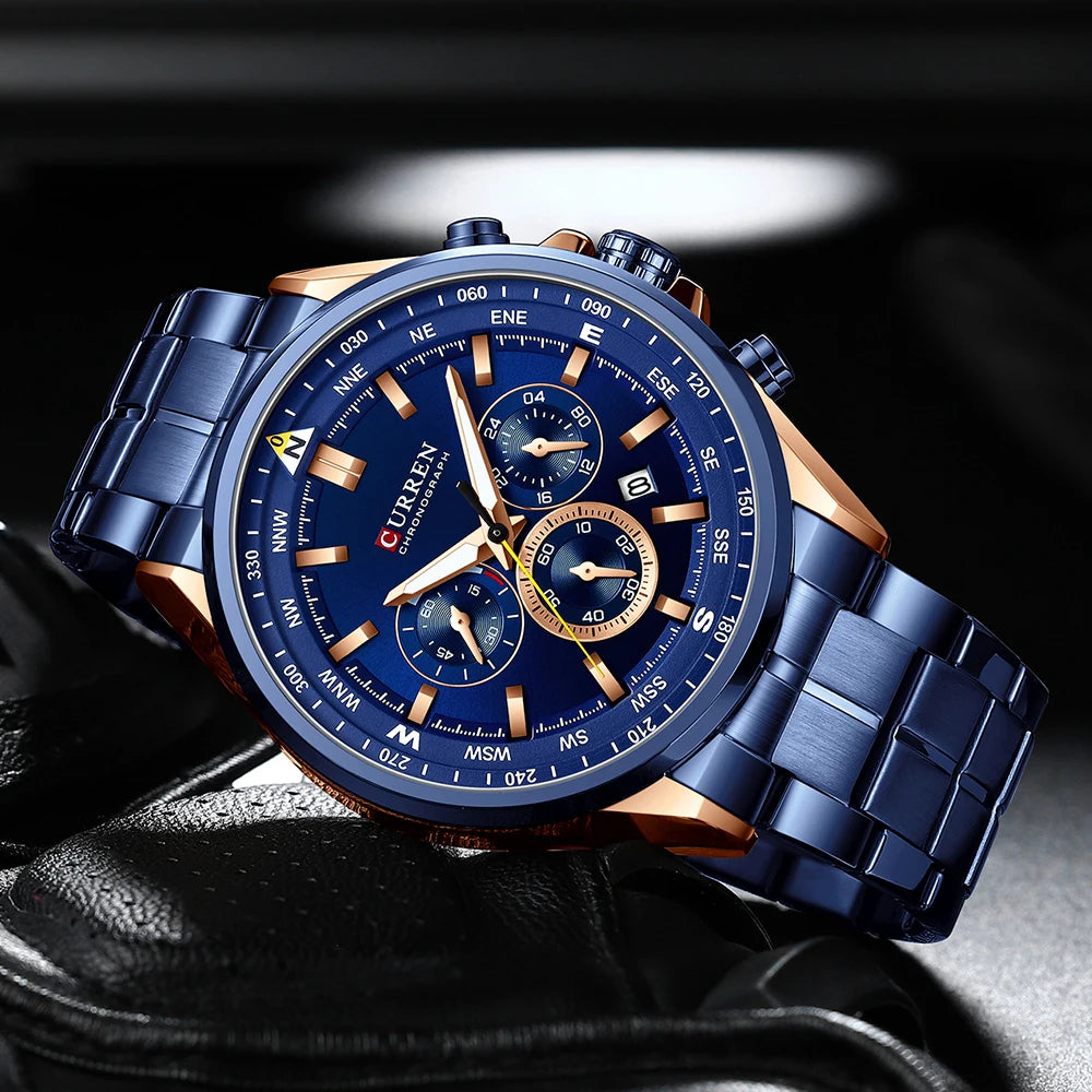 CURREN herenhorloge – Trendy horloge van een bekend merk, luxemodel, waterdicht, van staal, sportieve stijl, quartz-chronograaf