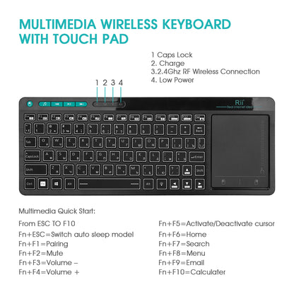 Rii K18S BT And 2.4Ghz Wireless RU Mini Keyboard Backlight Touchpad Air Mouse for Andorid Box Smart TV Windows