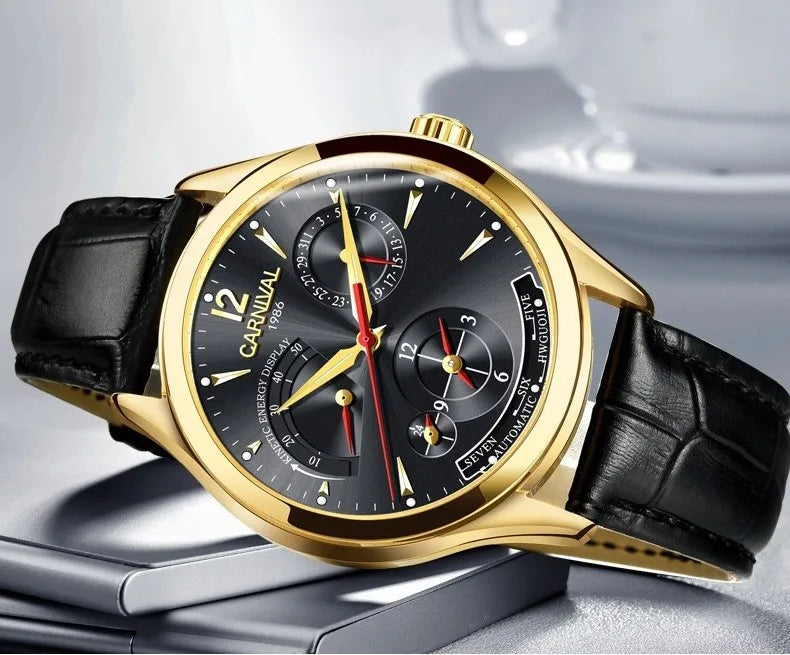 CARNIVAL New Dual Time Zone Watches for Men Automatic Multifunction Men Mechanical Wristwatches Sapphire Calendar Watch for Men