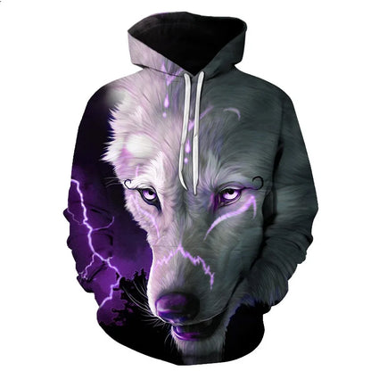 Ефектен космически Galaxy Wolf суитшърт с качулка за мъже, ярък вълк, модерен и стилен дизайн, пролетно-есенен пуловер суитшърт