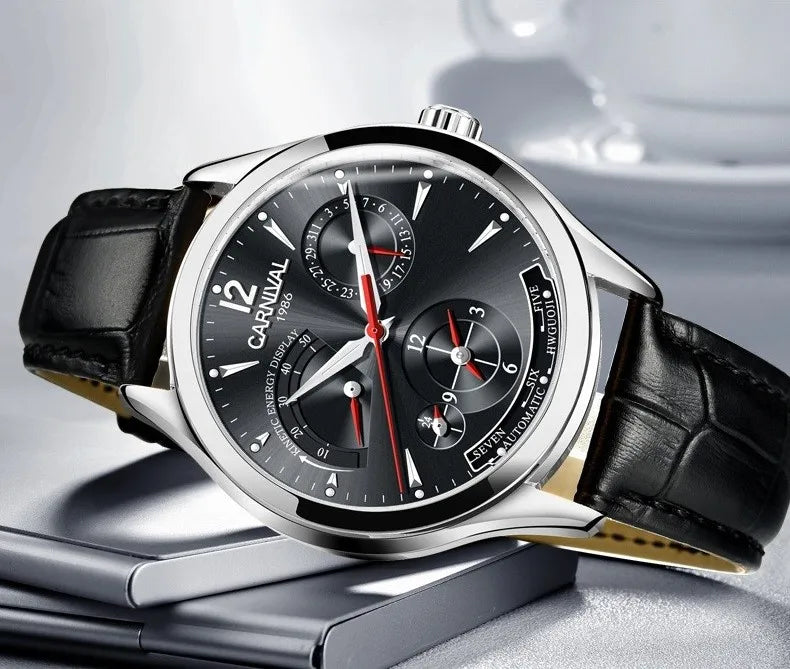 CARNIVAL New Dual Time Zone Watches for Men Automatic Multifunction Men Mechanical Wristwatches Sapphire Calendar Watch for Men