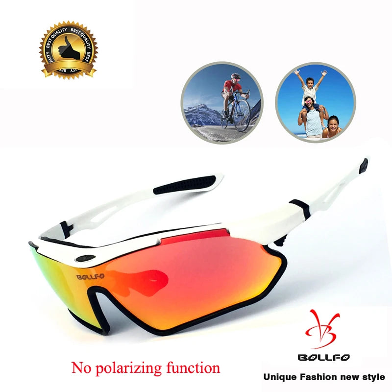 BOLLFO Anti-Glare Bike Glasses UV Protection Cycling Sunglasses TR90 Genuine REVO Coating Silicone Temple Grips Cycling Eyewear