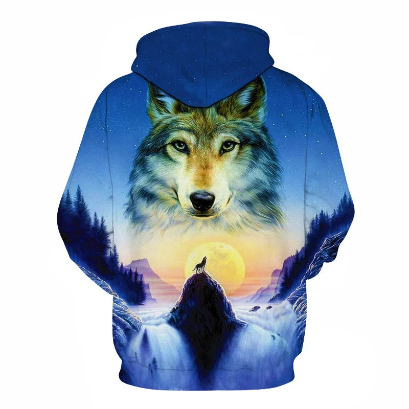 Ефектен космически Galaxy Wolf суитшърт с качулка за мъже, ярък вълк, модерен и стилен дизайн, пролетно-есенен пуловер суитшърт