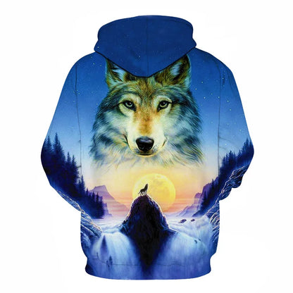 Ефектен космически Galaxy Wolf суитшърт с качулка за мъже, ярък вълк, модерен и стилен дизайн, пролетно-есенен пуловер суитшърт