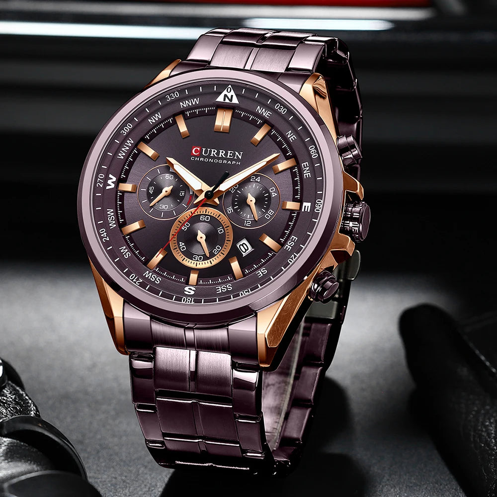 CURREN herenhorloge – Trendy horloge van een bekend merk, luxemodel, waterdicht, van staal, sportieve stijl, quartz-chronograaf