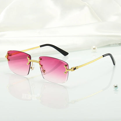 HBK Square Rimless Sunglasses Women Retro Metal Sun Glasses Men Luxury Party Business Gradient Shades 2024 Summer Style